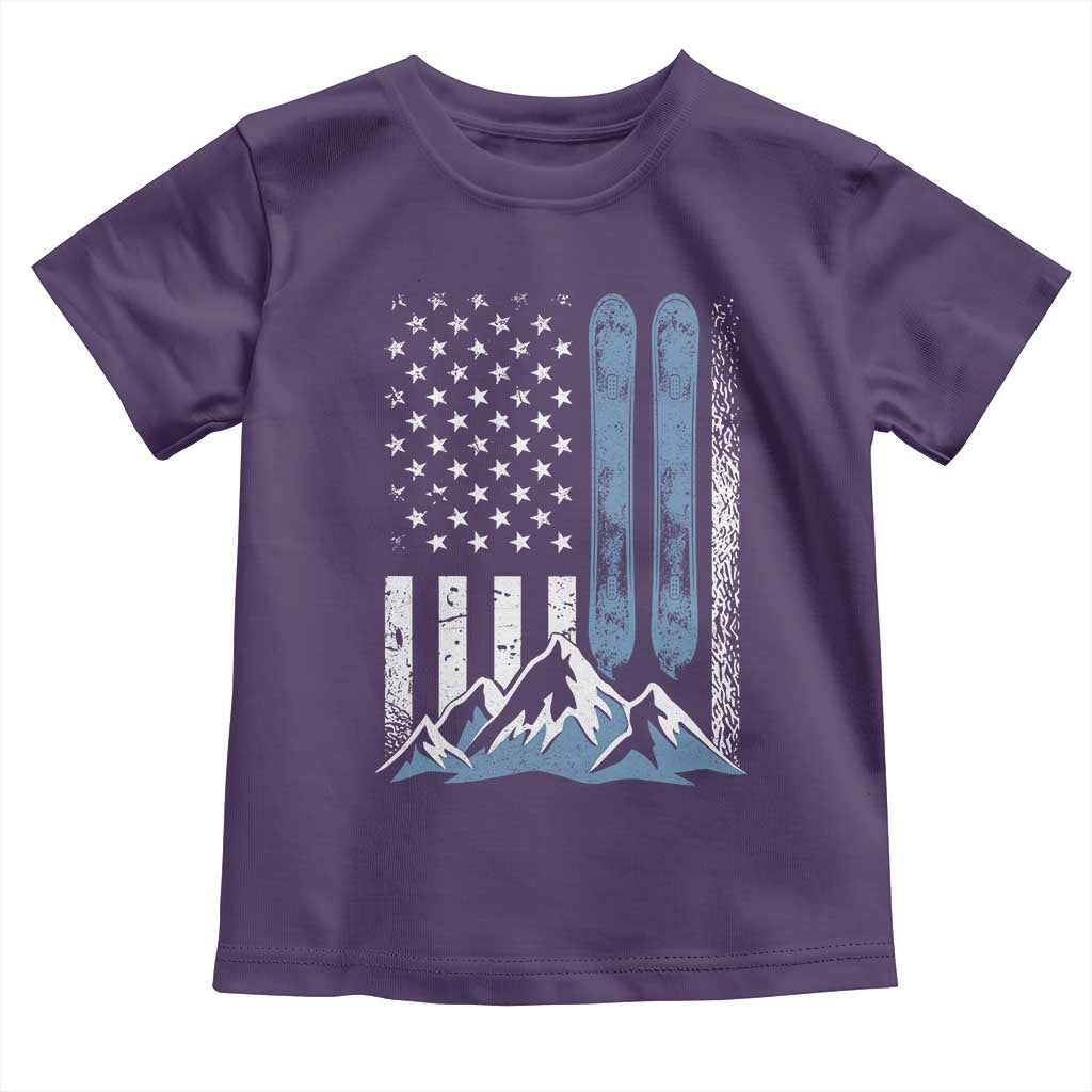 Alpine Skiing Skier Toddler T Shirt Vintage American Flag Winter Sport - Wonder Print Shop