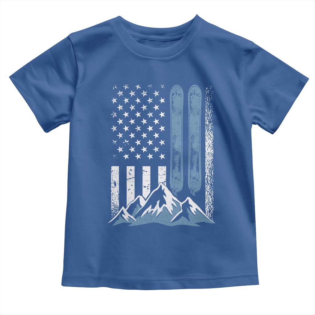 Alpine Skiing Skier Toddler T Shirt Vintage American Flag Winter Sport - Wonder Print Shop