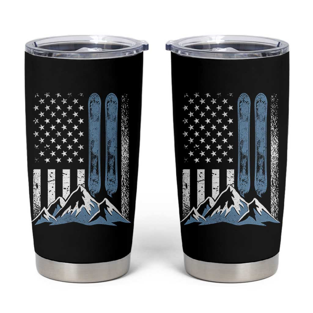 Alpine Skiing Skier Tumbler Cup Vintage American Flag Winter Sport - Wonder Print Shop
