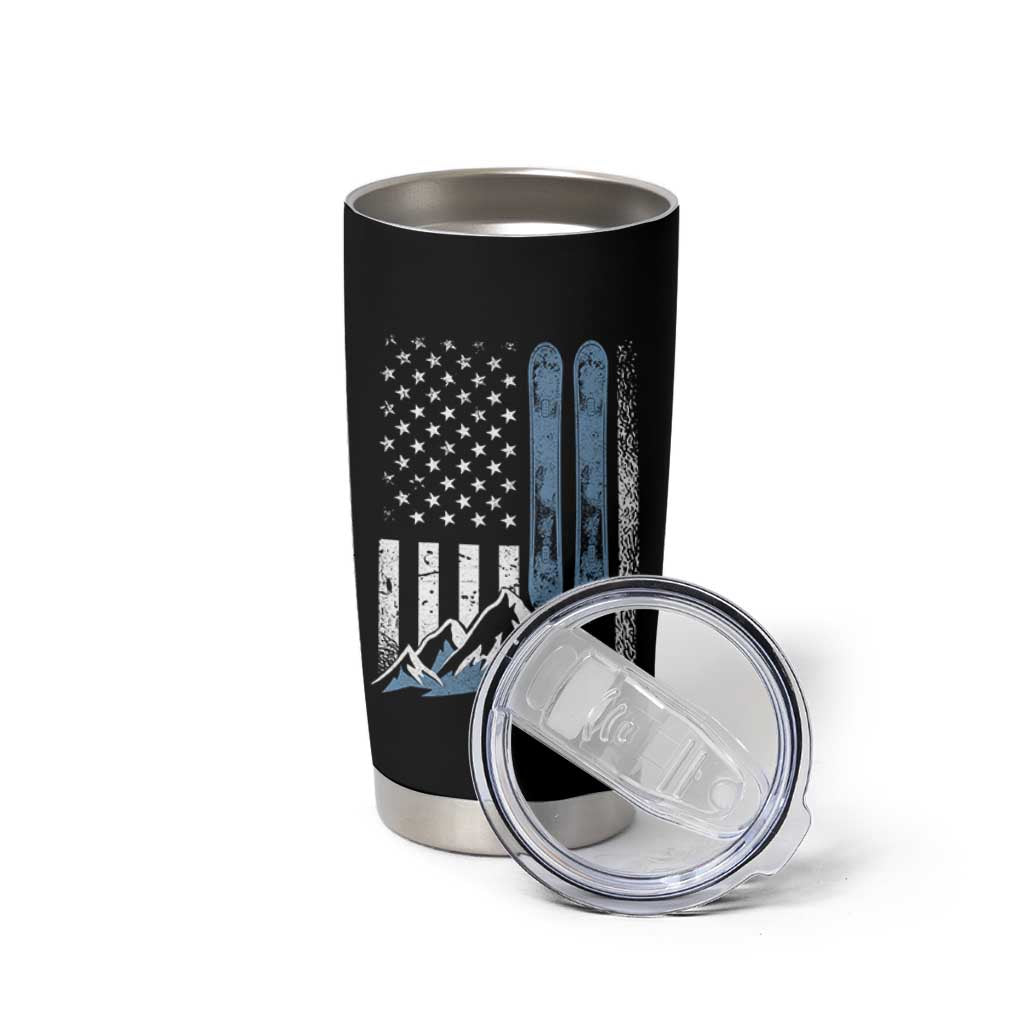Alpine Skiing Skier Tumbler Cup Vintage American Flag Winter Sport - Wonder Print Shop
