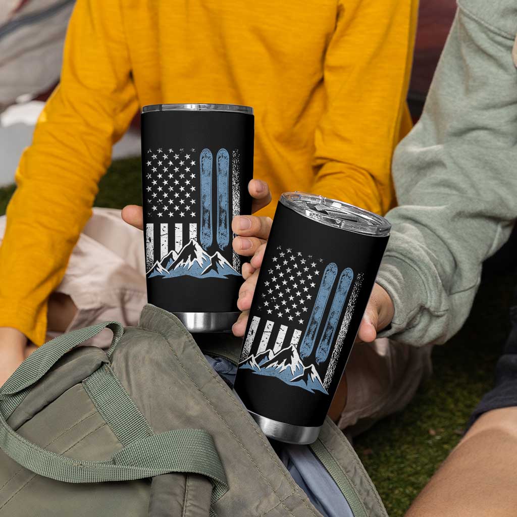 Alpine Skiing Skier Tumbler Cup Vintage American Flag Winter Sport - Wonder Print Shop