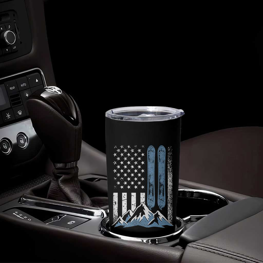 Alpine Skiing Skier Tumbler Cup Vintage American Flag Winter Sport - Wonder Print Shop