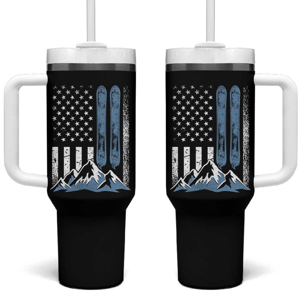 Alpine Skiing Skier Tumbler With Handle Vintage American Flag Winter Sport - Wonder Print Shop