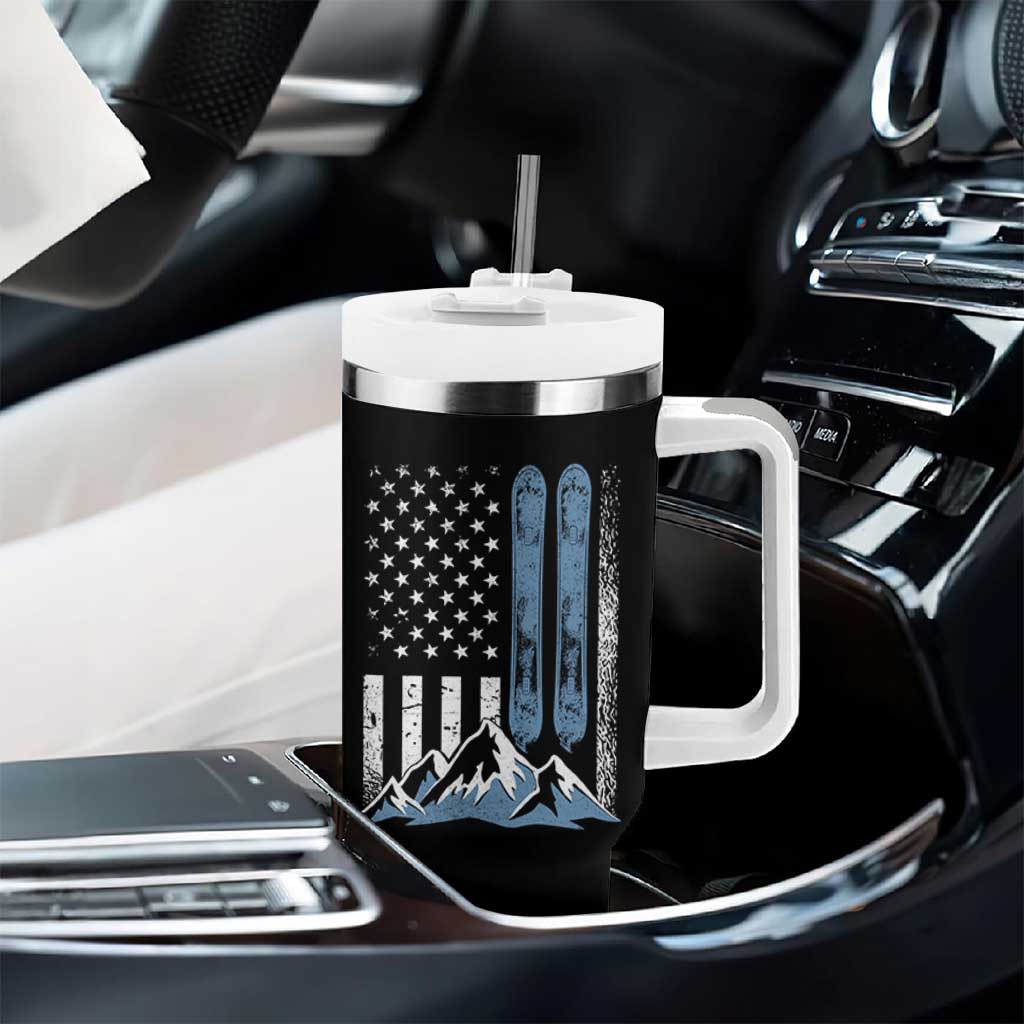 Alpine Skiing Skier Tumbler With Handle Vintage American Flag Winter Sport - Wonder Print Shop