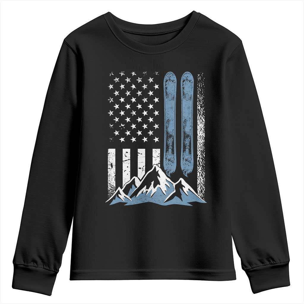 Alpine Skiing Skier Youth Sweatshirt Vintage American Flag Winter Sport - Wonder Print Shop