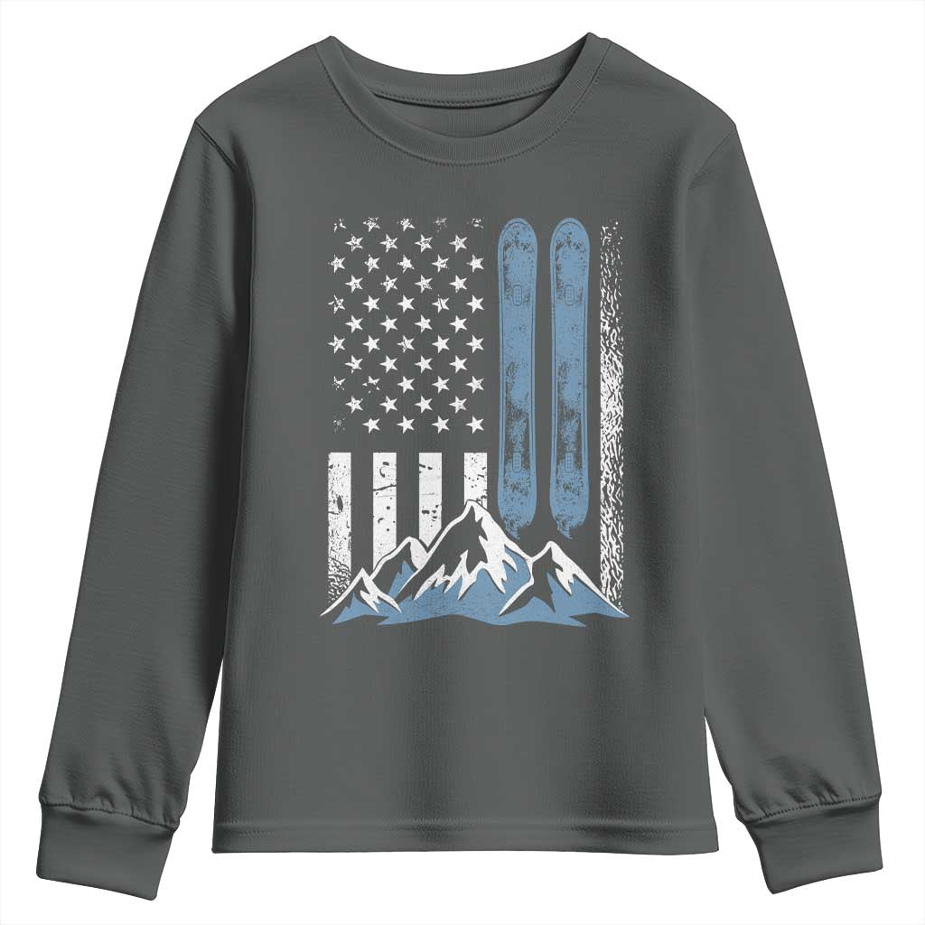 Alpine Skiing Skier Youth Sweatshirt Vintage American Flag Winter Sport - Wonder Print Shop