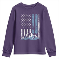 Alpine Skiing Skier Youth Sweatshirt Vintage American Flag Winter Sport - Wonder Print Shop