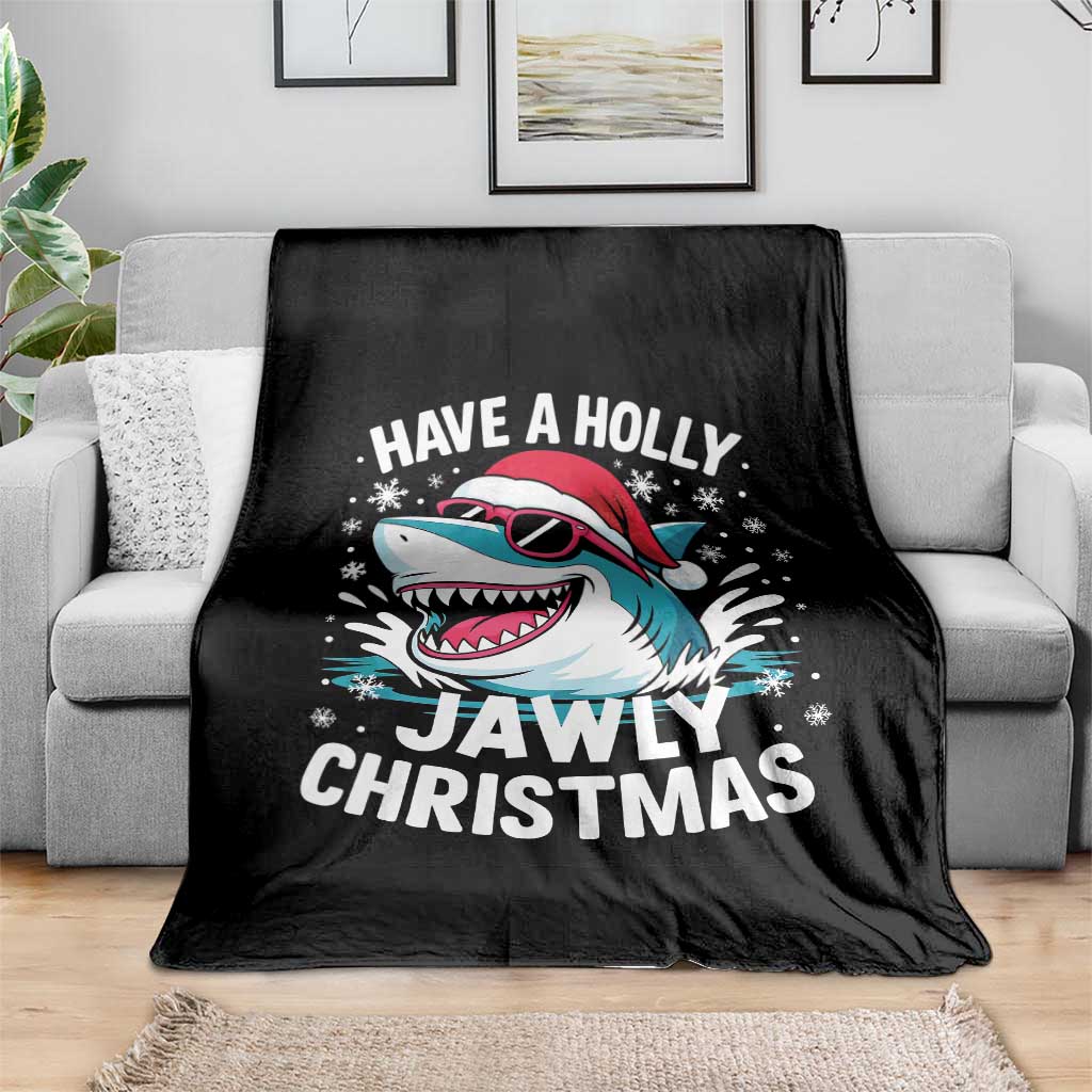 Funny Xmas Shark Throw Blanket Have A Holly Jawly Christmas Santa Hat - Wonder Print Shop