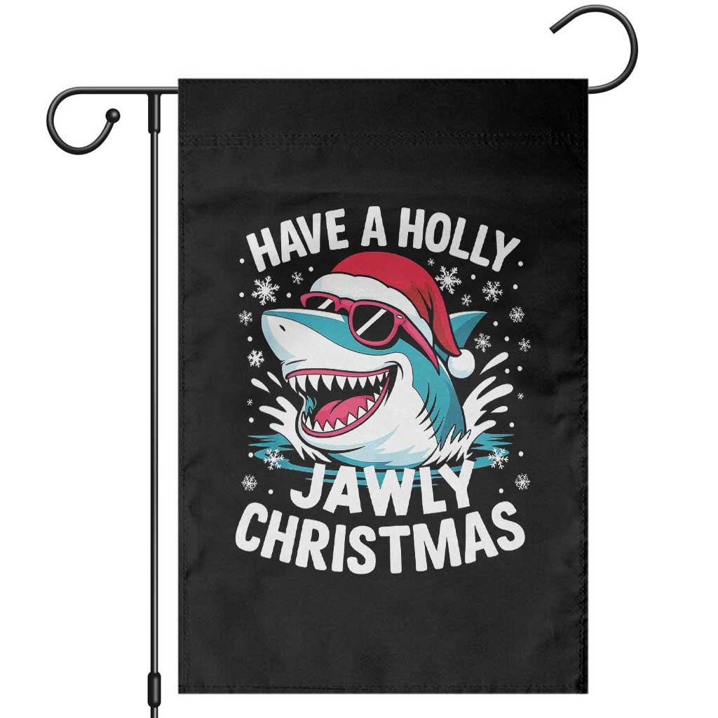 Funny Xmas Shark Garden Flag Have A Holly Jawly Christmas Santa Hat - Wonder Print Shop