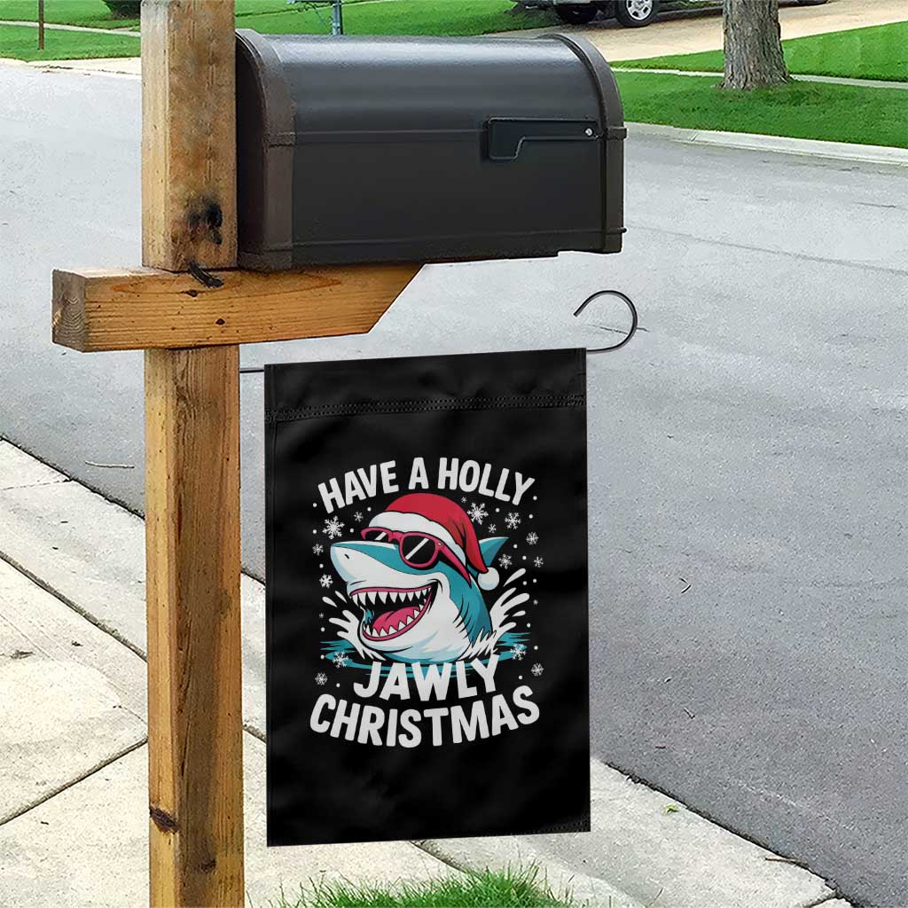 Funny Xmas Shark Garden Flag Have A Holly Jawly Christmas Santa Hat - Wonder Print Shop