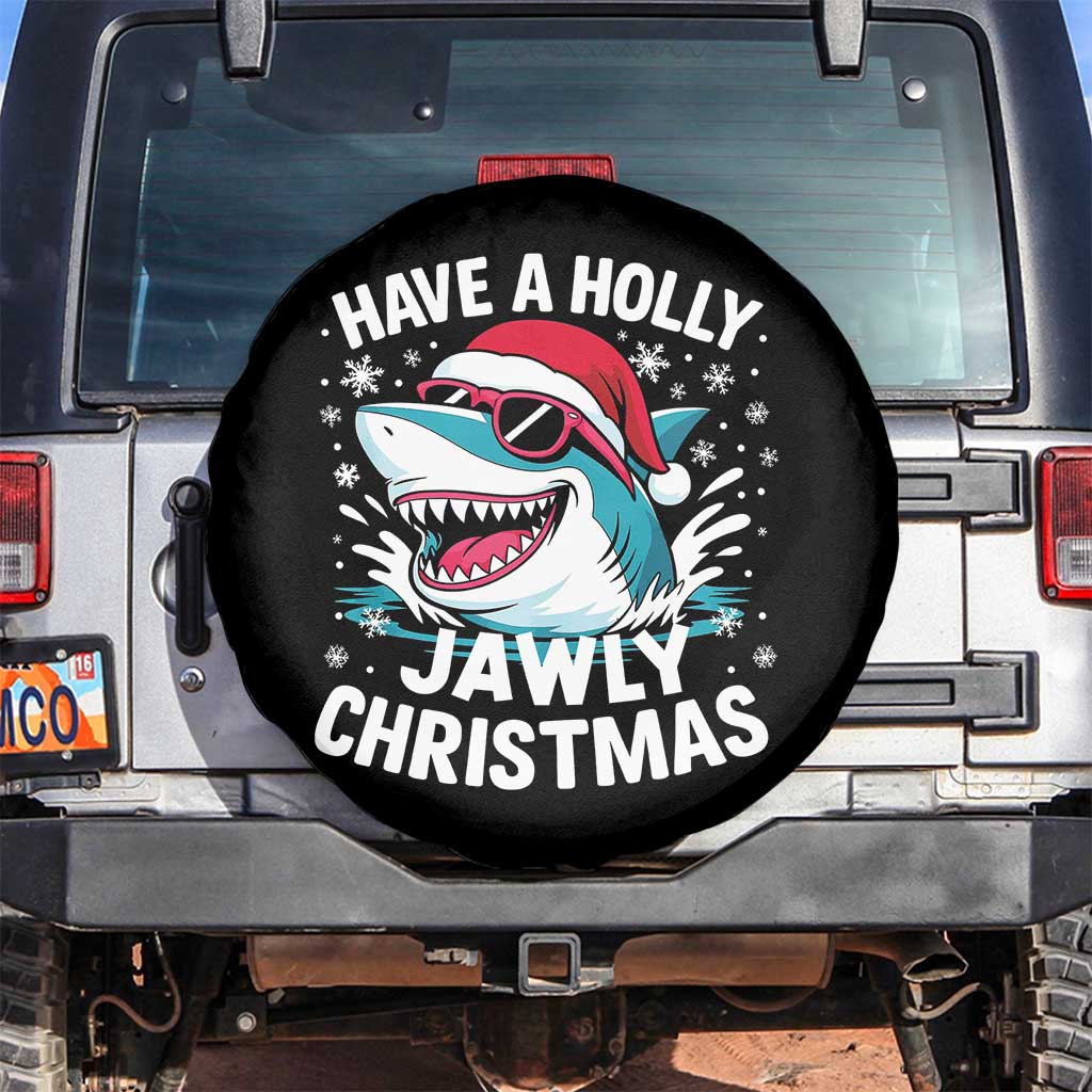 Funny Xmas Shark Spare Tire Cover Have A Holly Jawly Christmas Santa Hat - Wonder Print Shop