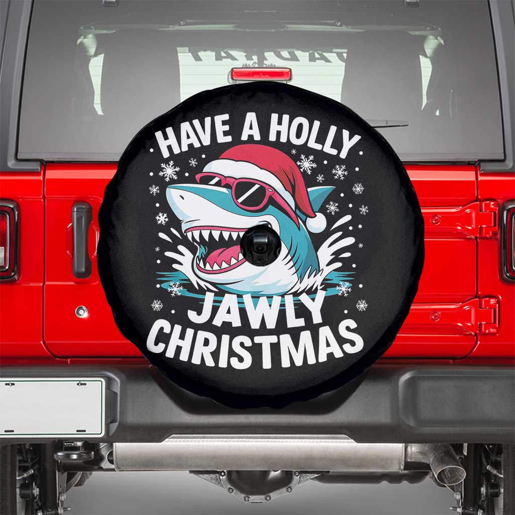 Funny Xmas Shark Spare Tire Cover Have A Holly Jawly Christmas Santa Hat - Wonder Print Shop