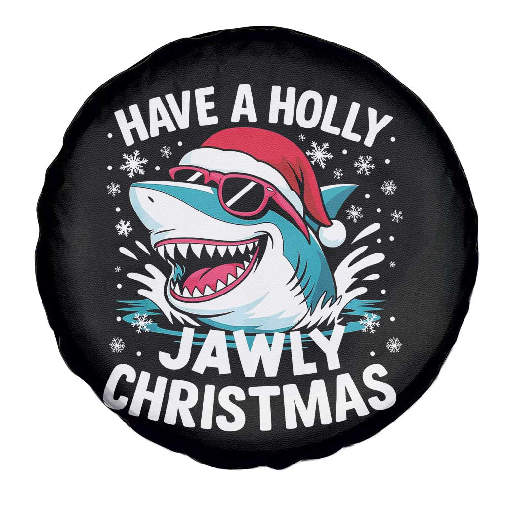 Funny Xmas Shark Spare Tire Cover Have A Holly Jawly Christmas Santa Hat - Wonder Print Shop
