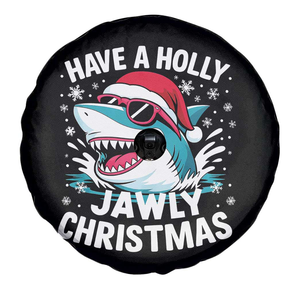 Funny Xmas Shark Spare Tire Cover Have A Holly Jawly Christmas Santa Hat - Wonder Print Shop