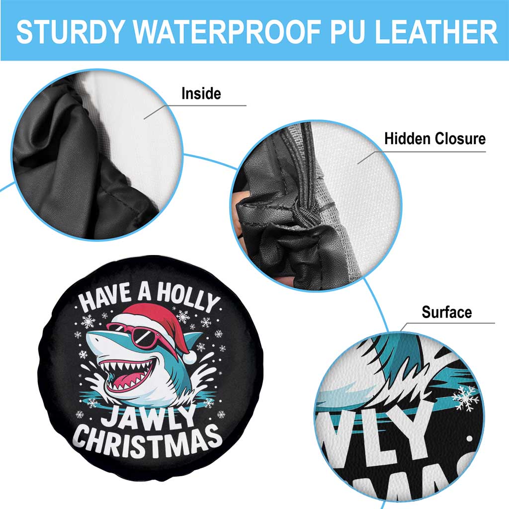 Funny Xmas Shark Spare Tire Cover Have A Holly Jawly Christmas Santa Hat - Wonder Print Shop