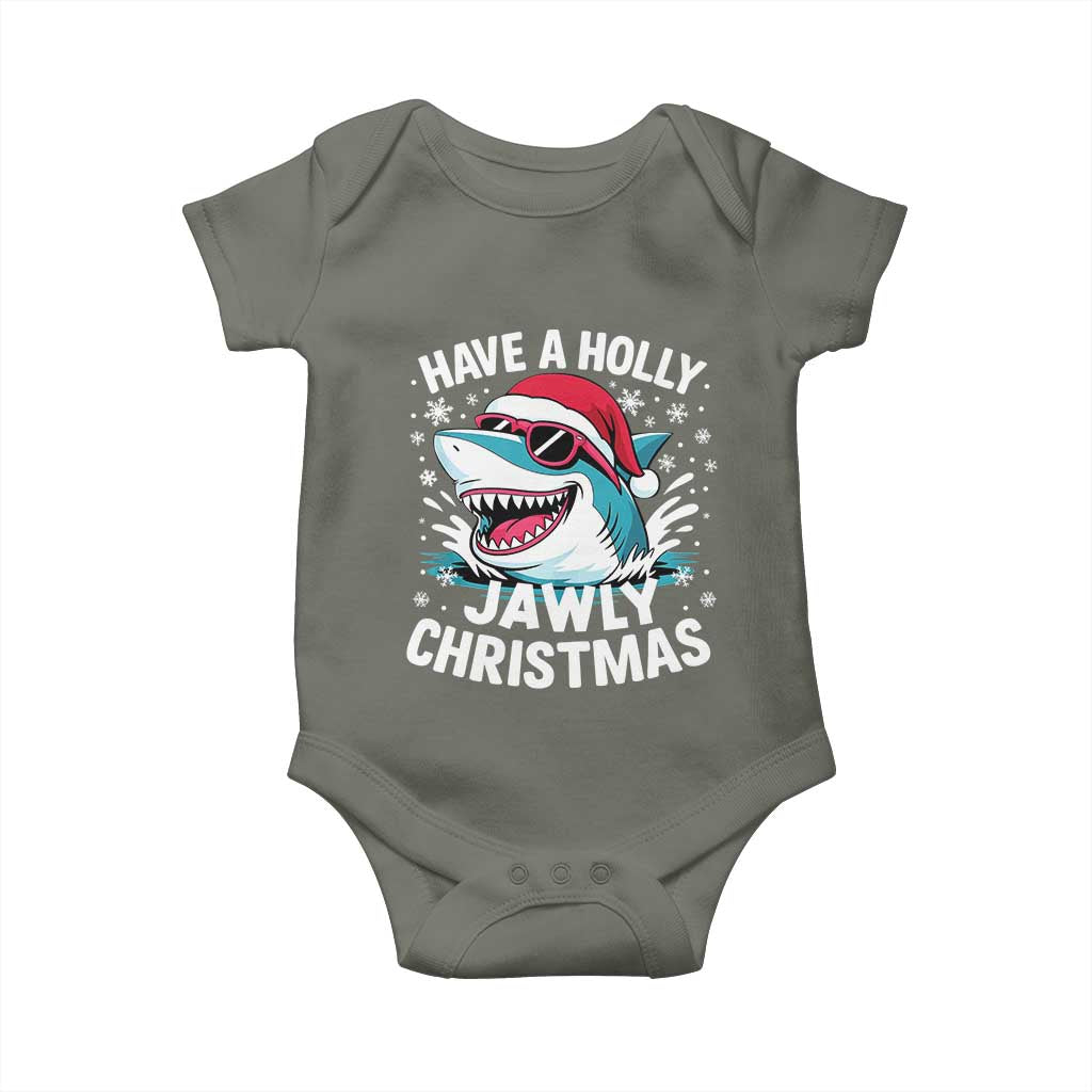 Funny Xmas Shark Baby Onesie Have A Holly Jawly Christmas Santa Hat - Wonder Print Shop