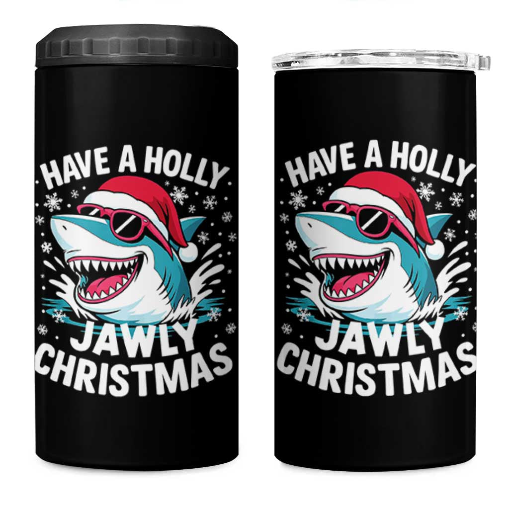 Funny Xmas Shark 4 in 1 Can Cooler Tumbler Have A Holly Jawly Christmas Santa Hat - Wonder Print Shop