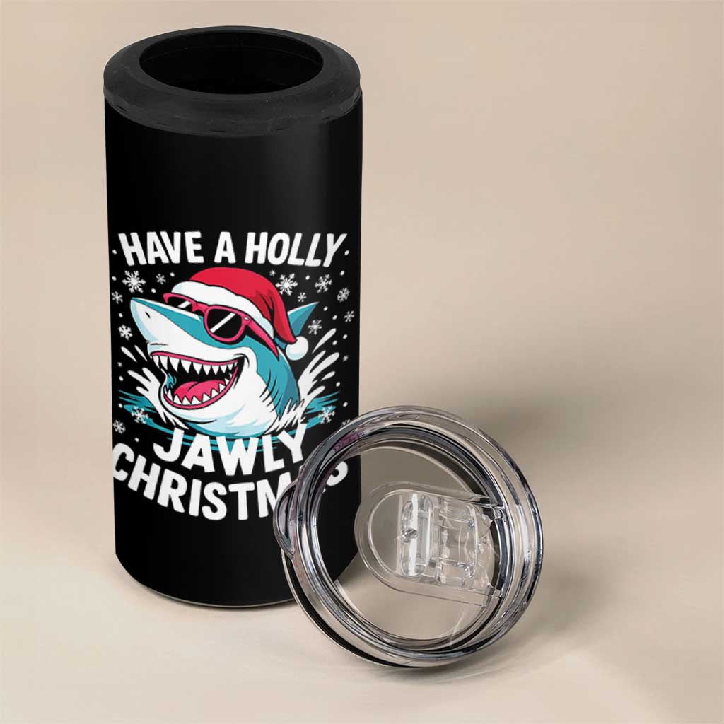 Funny Xmas Shark 4 in 1 Can Cooler Tumbler Have A Holly Jawly Christmas Santa Hat - Wonder Print Shop