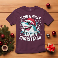 Funny Xmas Shark T Shirt Have A Holly Jawly Christmas Santa Hat - Wonder Print Shop