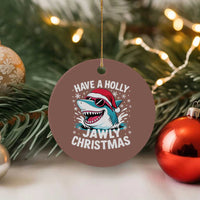 Funny Xmas Shark Ceramic Ornament Have A Holly Jawly Christmas Santa Hat - Wonder Print Shop