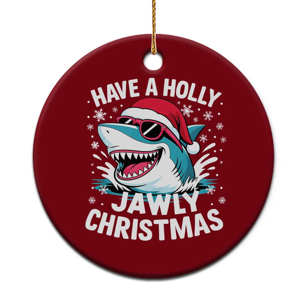 Funny Xmas Shark Ceramic Ornament Have A Holly Jawly Christmas Santa Hat - Wonder Print Shop
