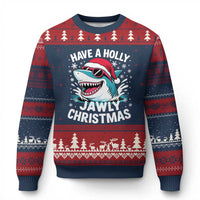 Funny Xmas Shark Ugly Christmas Sweater Have A Holly Jawly Xmas Santa Hat - Wonder Print Shop