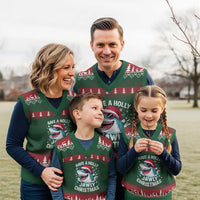 Funny Xmas Shark V-Neck Knit Sweater Vest Have A Holly Jawly Xmas Santa Hat - Wonder Print Shop