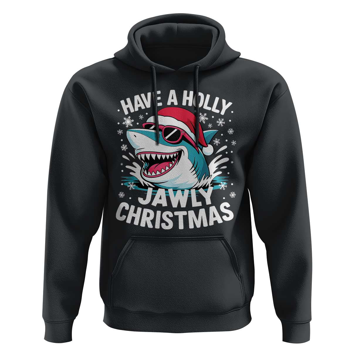 Funny Xmas Shark Hoodie Have A Holly Jawly Christmas Santa Hat - Wonder Print Shop