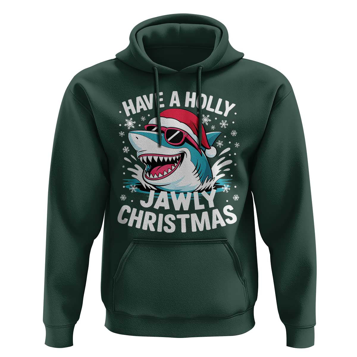 Funny Xmas Shark Hoodie Have A Holly Jawly Christmas Santa Hat - Wonder Print Shop