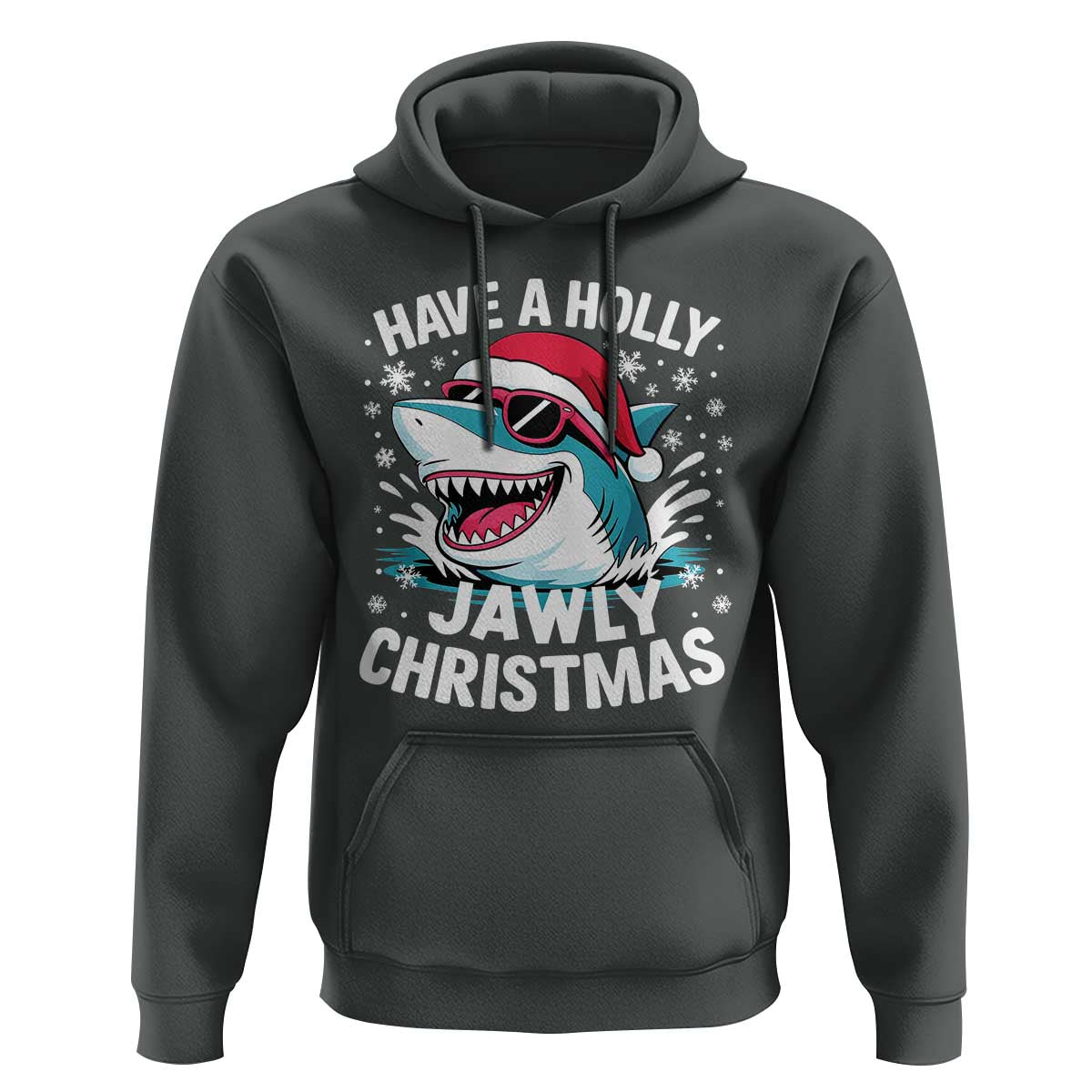 Funny Xmas Shark Hoodie Have A Holly Jawly Christmas Santa Hat - Wonder Print Shop