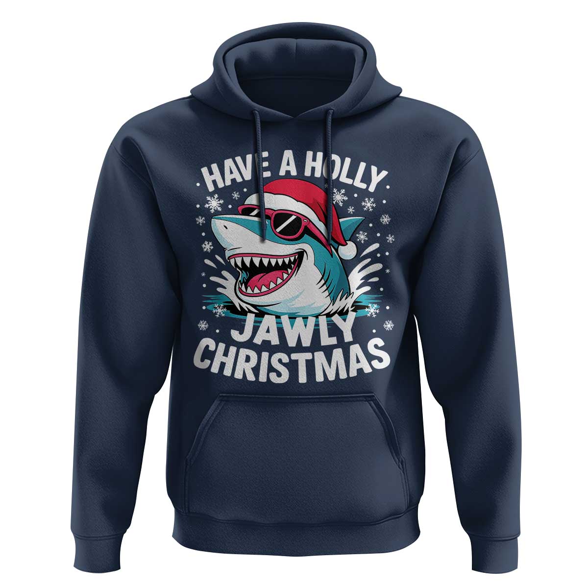 Funny Xmas Shark Hoodie Have A Holly Jawly Christmas Santa Hat - Wonder Print Shop