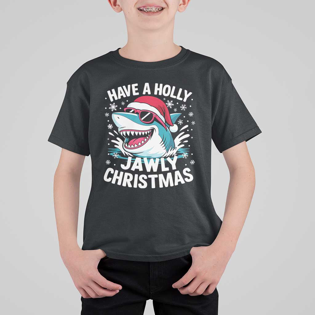 Funny Xmas Shark T Shirt For Kid Have A Holly Jawly Christmas Santa Hat - Wonder Print Shop