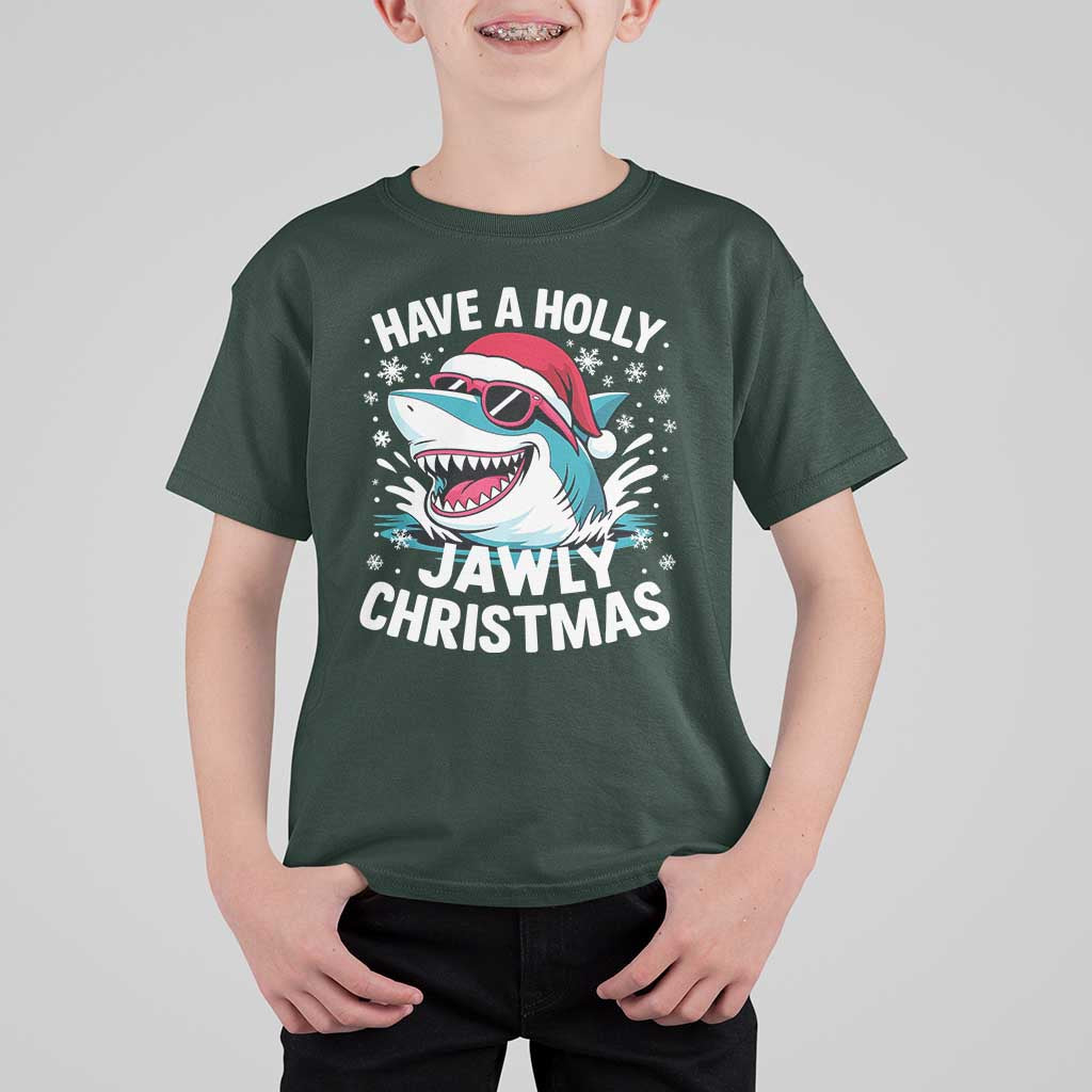 Funny Xmas Shark T Shirt For Kid Have A Holly Jawly Christmas Santa Hat - Wonder Print Shop