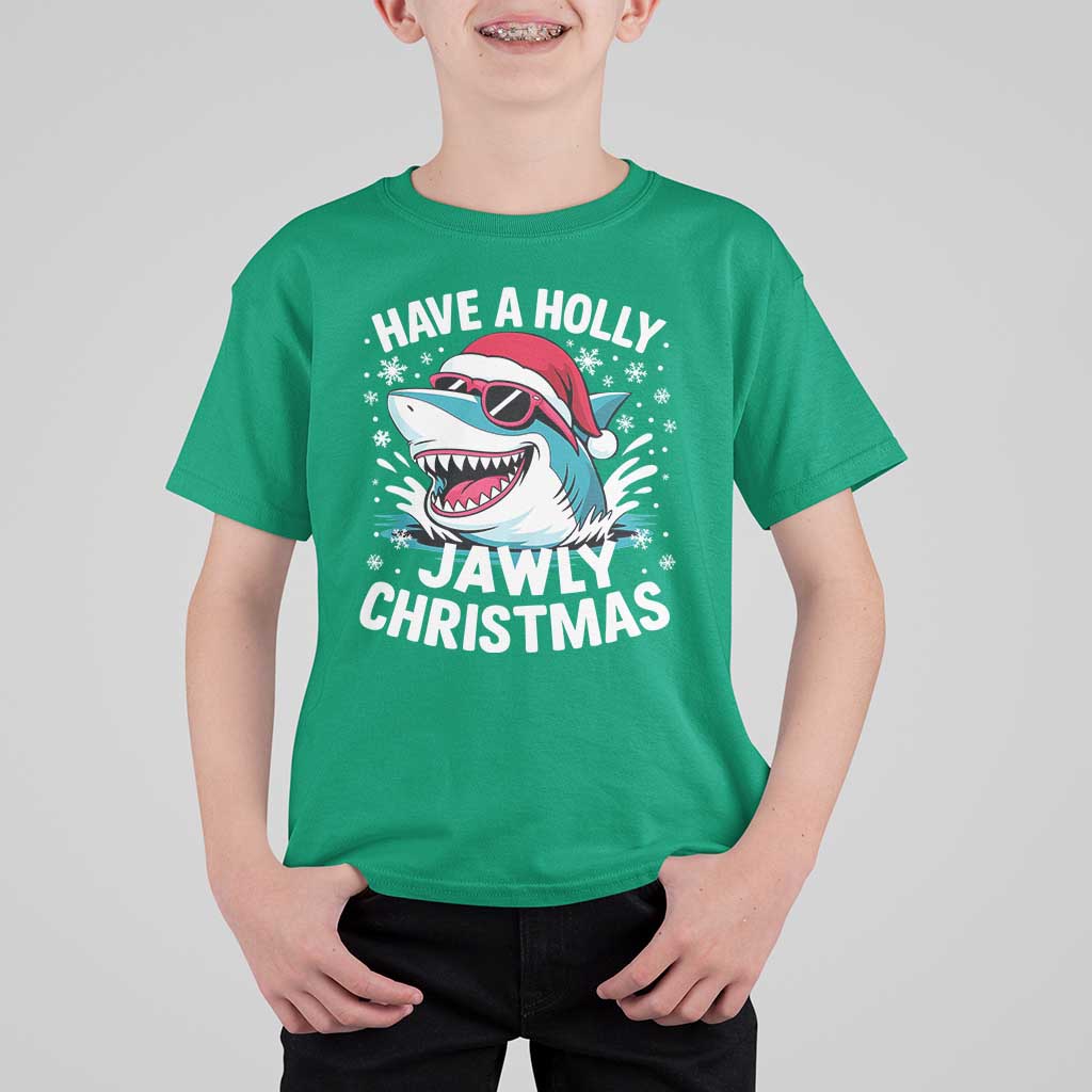 Funny Xmas Shark T Shirt For Kid Have A Holly Jawly Christmas Santa Hat - Wonder Print Shop