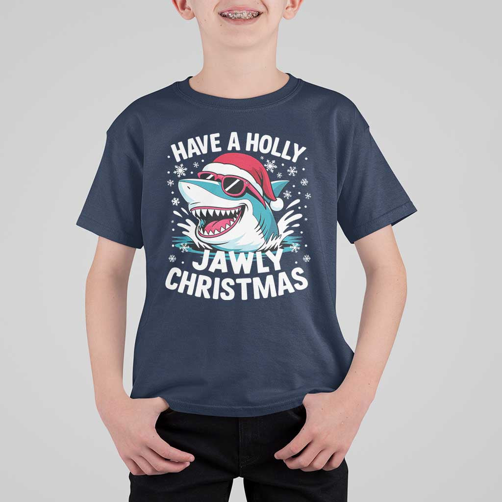 Funny Xmas Shark T Shirt For Kid Have A Holly Jawly Christmas Santa Hat - Wonder Print Shop