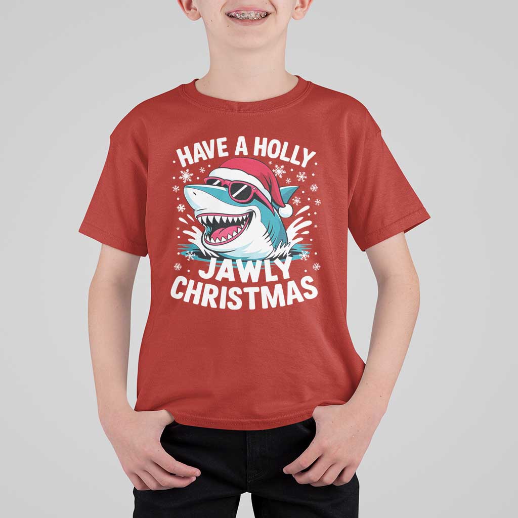 Funny Xmas Shark T Shirt For Kid Have A Holly Jawly Christmas Santa Hat - Wonder Print Shop