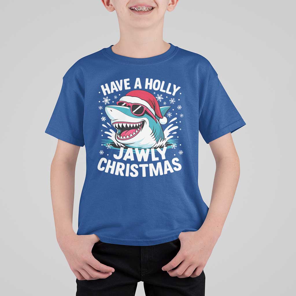 Funny Xmas Shark T Shirt For Kid Have A Holly Jawly Christmas Santa Hat - Wonder Print Shop