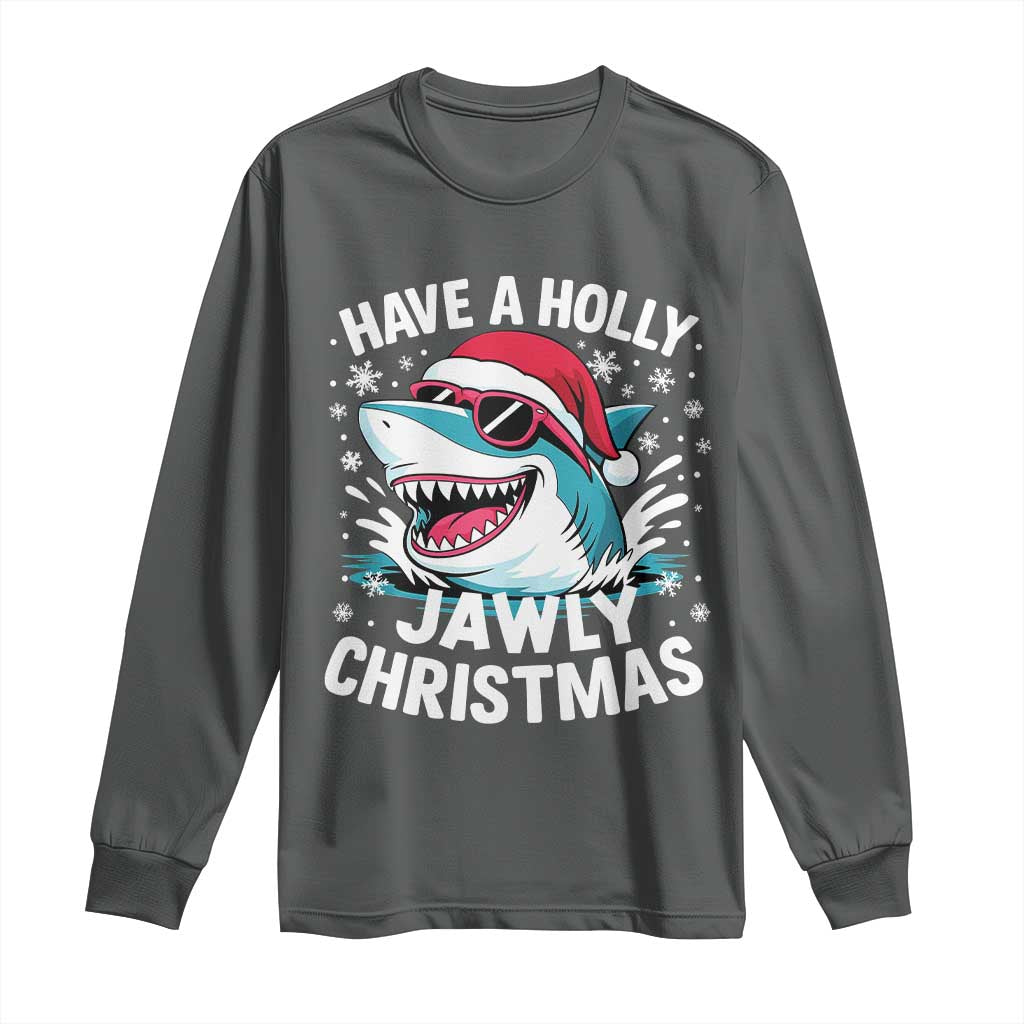 Funny Xmas Shark Long Sleeve Shirt Have A Holly Jawly Christmas Santa Hat - Wonder Print Shop