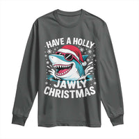 Funny Xmas Shark Long Sleeve Shirt Have A Holly Jawly Christmas Santa Hat - Wonder Print Shop