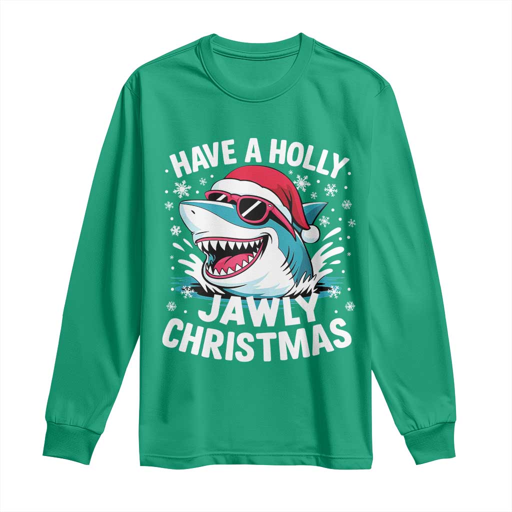 Funny Xmas Shark Long Sleeve Shirt Have A Holly Jawly Christmas Santa Hat - Wonder Print Shop