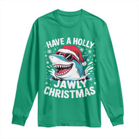 Funny Xmas Shark Long Sleeve Shirt Have A Holly Jawly Christmas Santa Hat - Wonder Print Shop