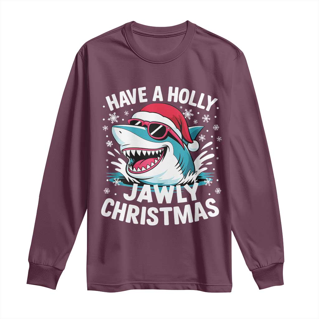 Funny Xmas Shark Long Sleeve Shirt Have A Holly Jawly Christmas Santa Hat - Wonder Print Shop