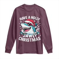 Funny Xmas Shark Long Sleeve Shirt Have A Holly Jawly Christmas Santa Hat - Wonder Print Shop