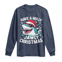 Funny Xmas Shark Long Sleeve Shirt Have A Holly Jawly Christmas Santa Hat - Wonder Print Shop