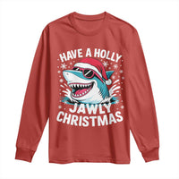 Funny Xmas Shark Long Sleeve Shirt Have A Holly Jawly Christmas Santa Hat - Wonder Print Shop
