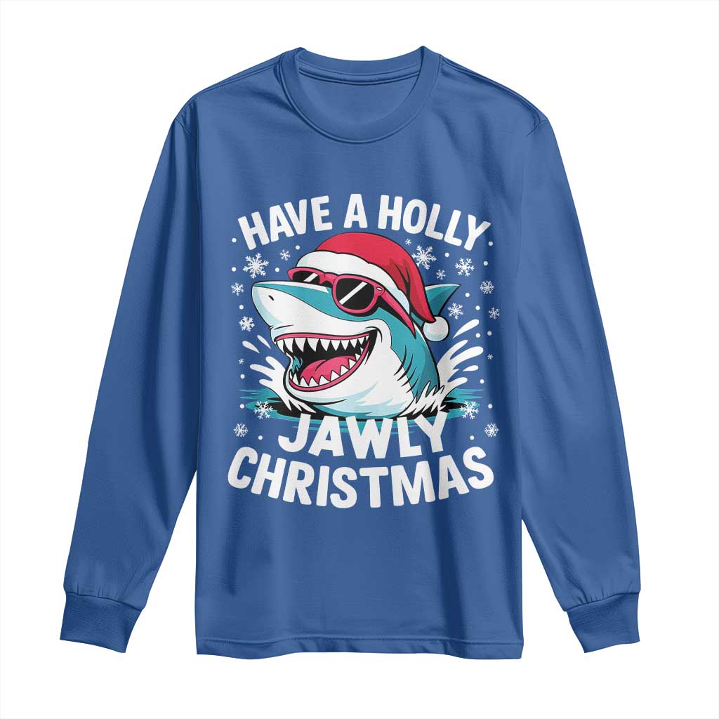 Funny Xmas Shark Long Sleeve Shirt Have A Holly Jawly Christmas Santa Hat - Wonder Print Shop