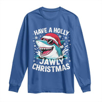 Funny Xmas Shark Long Sleeve Shirt Have A Holly Jawly Christmas Santa Hat - Wonder Print Shop