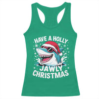 Funny Xmas Shark Racerback Tank Top Have A Holly Jawly Christmas Santa Hat - Wonder Print Shop