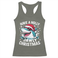 Funny Xmas Shark Racerback Tank Top Have A Holly Jawly Christmas Santa Hat - Wonder Print Shop