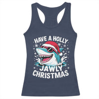 Funny Xmas Shark Racerback Tank Top Have A Holly Jawly Christmas Santa Hat - Wonder Print Shop